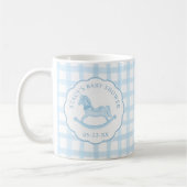 Blue Gingham Rocking Horse Baby shower Coffee Mok (Links)