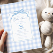 Blue Gingham Rocking Horse Baby shower Kaart