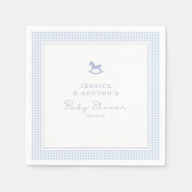 Blue Gingham Rocking Horse Baby shower servet
