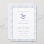 Blue Gingham Rocking Horse Boy Verjaardag Kaart (Voorkant)