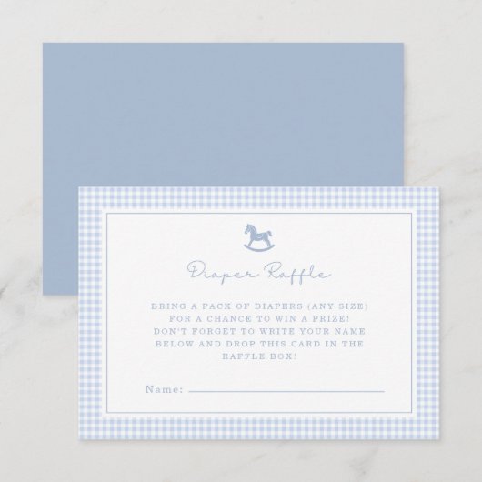 Blue Gingham Rocking Horse Diaper Raffle Kaart (Voorkant / Achterkant)