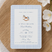 Blue Gingham Rocking Horse jongens Verjaardag Kaart