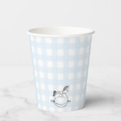 Blue Gingham Rocking Horse Paper cup Papieren Bekers (Achterkant)