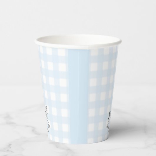 Blue Gingham Rocking Horse Paper cup Papieren Bekers (Rechts)