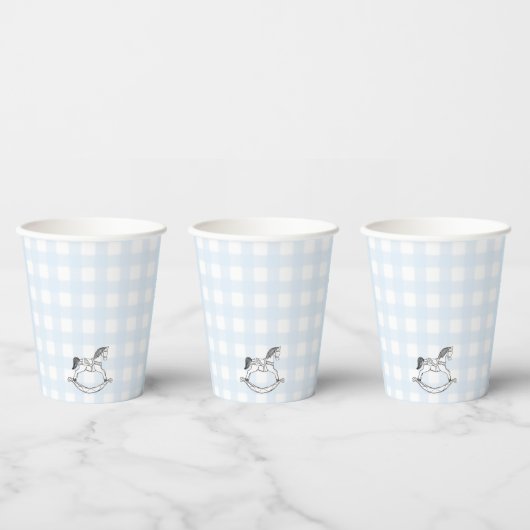 Blue Gingham Rocking Horse Paper cup Papieren Bekers (Multi)