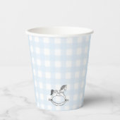 Blue Gingham Rocking Horse Paper cup Papieren Bekers (Voorkant)