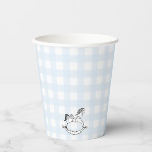 Blue Gingham Rocking Horse Paper cup Papieren Bekers (Voorkant)