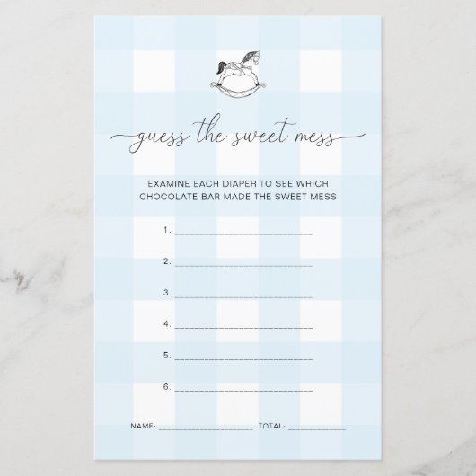 Blue Gingham Rocking Horse Raad de puinhoop spel (Voorkant)