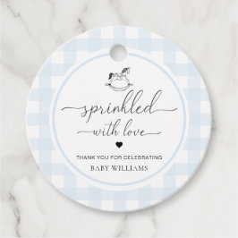 Blue Gingham Rocking Hose, met liefde besproeid Bedankjes Labels