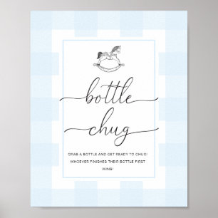 Blue Gingham Rocking Paard Fles Chug Game Poster