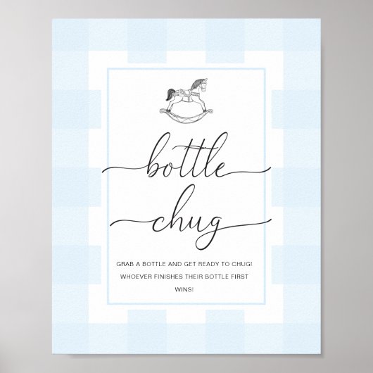 Blue Gingham Rocking Paard Fles Chug Game Poster (Voorkant)
