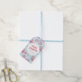 Blue Gingham  rode kerstwagens Cadeaulabel (Met Touw)