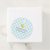 Blue Gingham Rubber Duckie Baby shower Bedankjes Labels (In situ)