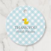 Blue Gingham Rubber Duckie Baby shower Bedankjes Labels (Voorkant)
