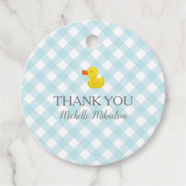 Blue Gingham Rubber Duckie Baby shower Bedankjes Labels