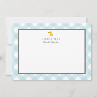 Blue Gingham Rubber Duckie Baby shower Bedankkaart