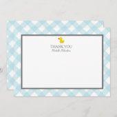 Blue Gingham Rubber Duckie Baby shower Bedankkaart (Voorkant / Achterkant)