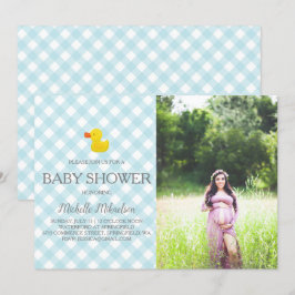 Blue Gingham Rubber Duckie Baby shower Foto Kaart