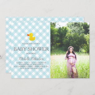 Blue Gingham Rubber Duckie Baby shower Foto Kaart