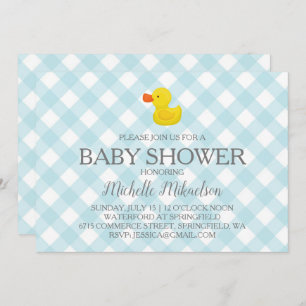 Blue Gingham Rubber Duckie Baby shower Kaart