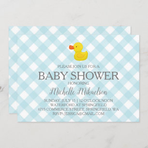 Blue Gingham Rubber Duckie Baby shower Kaart