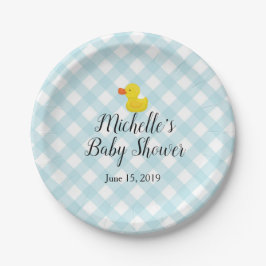 Blue Gingham Rubber Duckie Baby shower Papieren Bordje