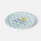 Blue Gingham Rubber Duckie Baby shower Papieren Bordje (Gekanteld)