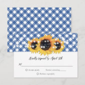 Blue Gingham Rustic Sunflower Wedding RSVP Kaartje (Voorkant / Achterkant)