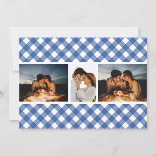 Blue Gingham Rustic Sunflower Weduwfoto Save The Date (Achterkant)