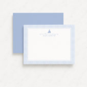 Blue Gingham Sailboat Nursery Note Card Aankondiging