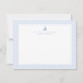 Blue Gingham Sailboat Nursery Note Card Aankondiging (Voorkant)
