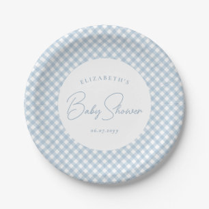 Blue gingham schattig eenvoudig gepersonaliseerd b papieren bordje