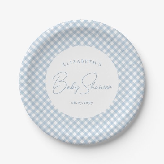 Blue gingham schattig eenvoudig gepersonaliseerd b papieren bordje (Voorkant)
