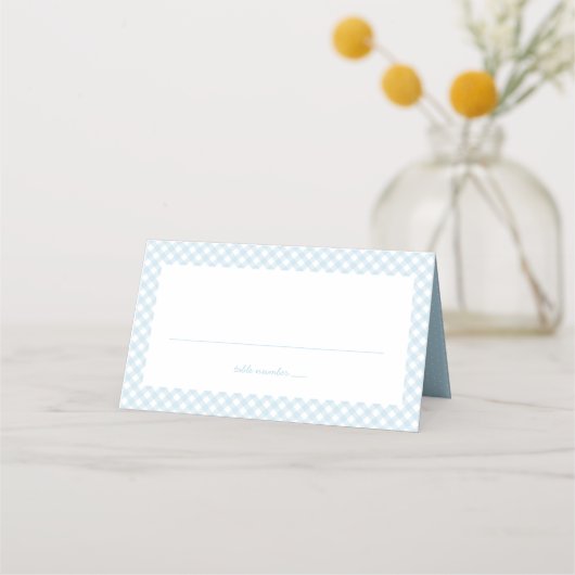 Blue gingham schattig eenvoudig jongen baby shower plaatskaartje (Voorkant)