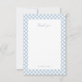 Blue gingham schattig gepersonaliseerd baby shower bedankkaart (Voorkant)