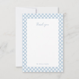 Blue gingham schattig gepersonaliseerd baby shower bedankkaart