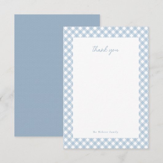 Blue gingham schattig gepersonaliseerd baby shower bedankkaart (Voorkant / Achterkant)