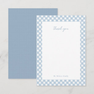 Blue gingham schattig gepersonaliseerd baby shower bedankkaart