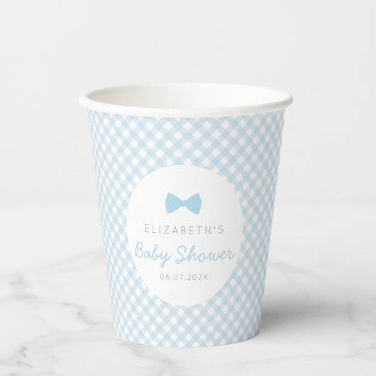 Blue gingham schattig strik stropdas jongen baby s papieren bekers (Voorkant)