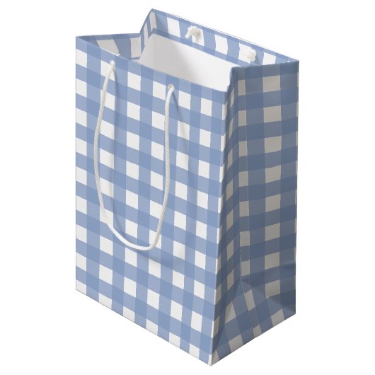Blue Gingham Serenity Blue Medium Cadeauzakje (Voorkant Gekanteld)