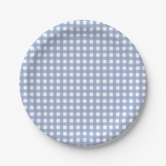 Blue Gingham Serenity Blue Papieren Bordje (Voorkant)
