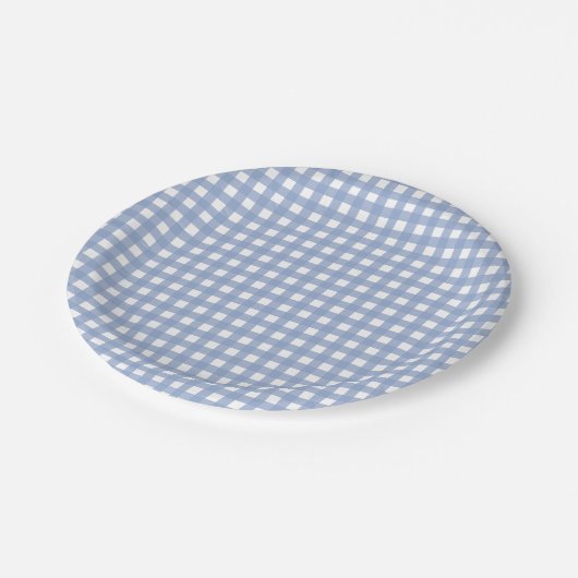 Blue Gingham Serenity Blue Papieren Bordje (Gekanteld)