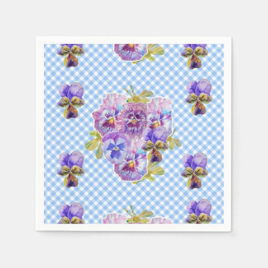 Blue Gingham Shabby Chic floral Serviette Napkins Servet (Voorkant)