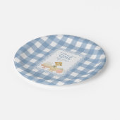  Blue Gingham Silly Goose 1st Birthday Papieren Bordje (Gekanteld)