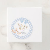 Blue Gingham Silly Goose Baby Shower Bedankjes Labels (In situ)