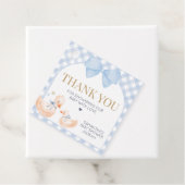 Blue Gingham Silly Goose Baby Shower Bedankjes Labels (In situ)