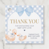 Blue Gingham Silly Goose Baby Shower Bedankjes Labels (Voorkant)
