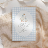 Blue Gingham Silly Goose Baby Shower Bedankkaart