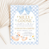 Blue Gingham Silly Goose Baby Shower Kaart