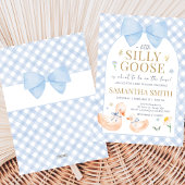 Blue Gingham Silly Goose Baby Shower Kaart